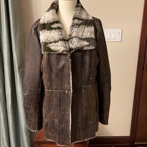 New Faux Leather and Faux Fur Brown Coat.